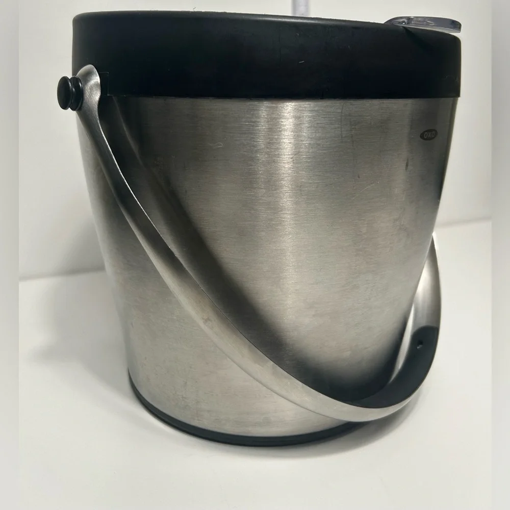 OXO Stainless Steel Double Walled Ice Bucket 4 Quart Hinged Lid Handle #0305243